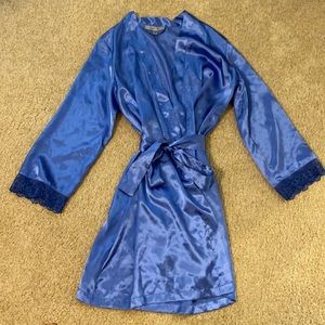 Royal blue silky robe with lace